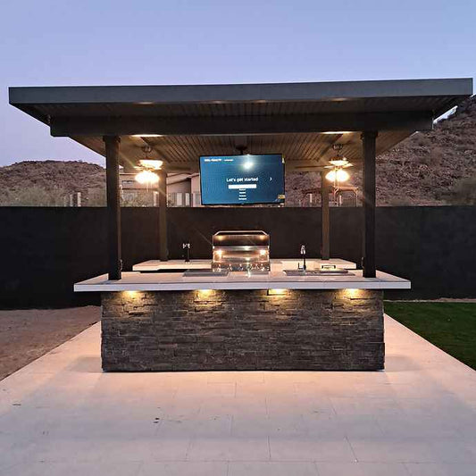 KoKoMo Big Island Sports Bar Outdoor Kitchen Grill – Dual 55” TVs + Built-In BBQ